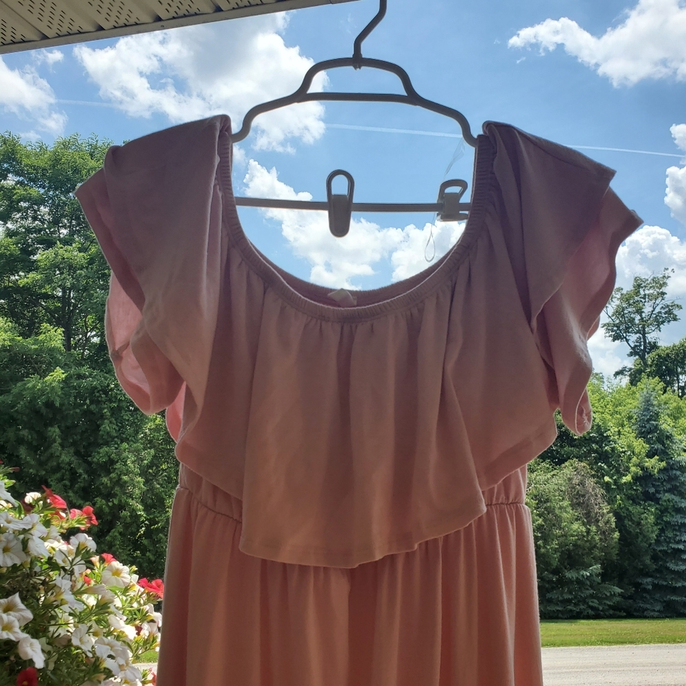 Pinkblush Ruffle Off Shoulder Maternity Maxi Dress Pastel Pink Stretch Pregnancy - Picture 10 of 14